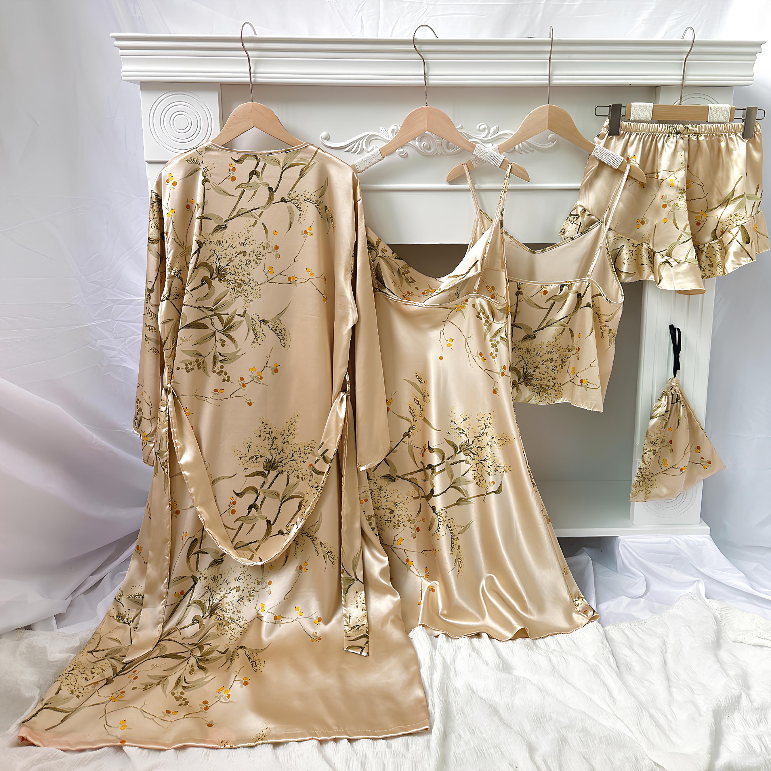 Fleur d’Été Satin Nightdress Set - 5 Pieces