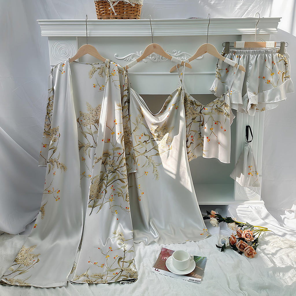 Fleur d’Été Satin Nightdress Set - 5 Pieces
