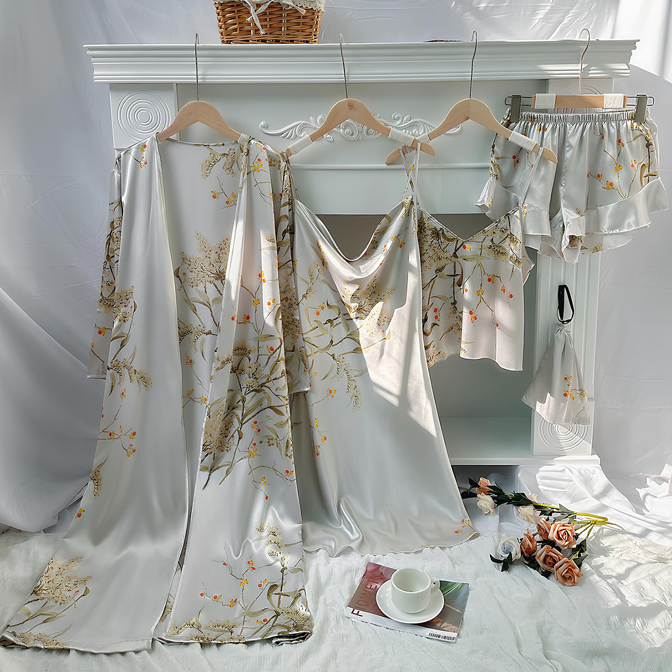 Fleur d’Été Satin Nightdress Set - 5 Pieces