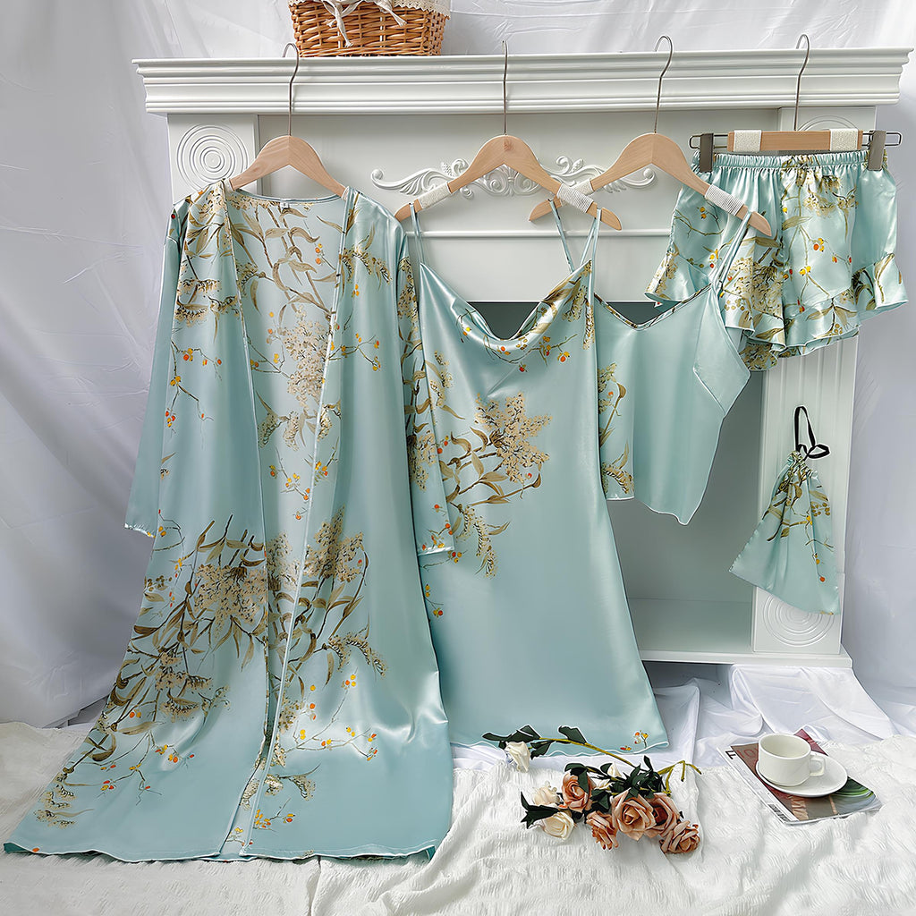 Fleur d’Été Satin Nightdress Set - 5 Pieces