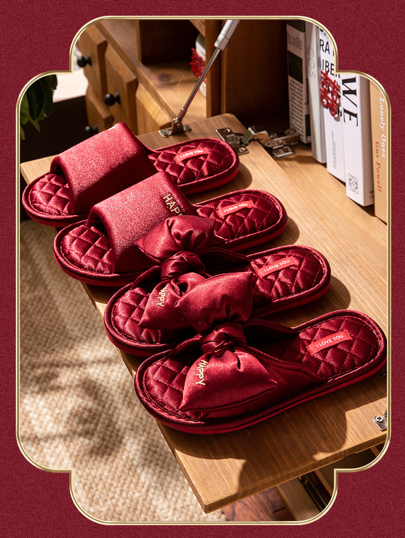 Satin Love Couple Slippers