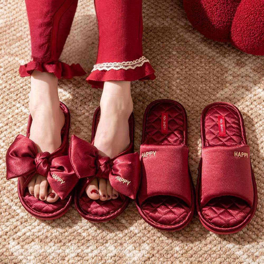 Satin Love Couple Slippers