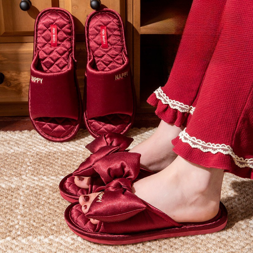 Satin Love Couple Slippers