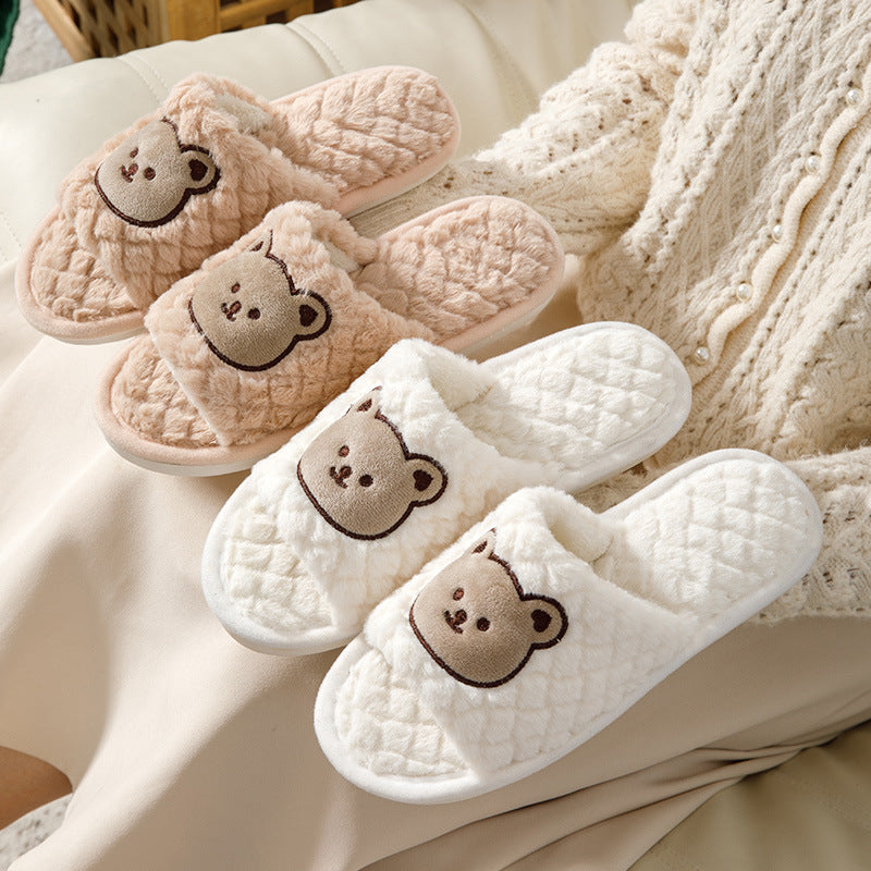 Fluffy Bear Unisex Plush Home Slippers