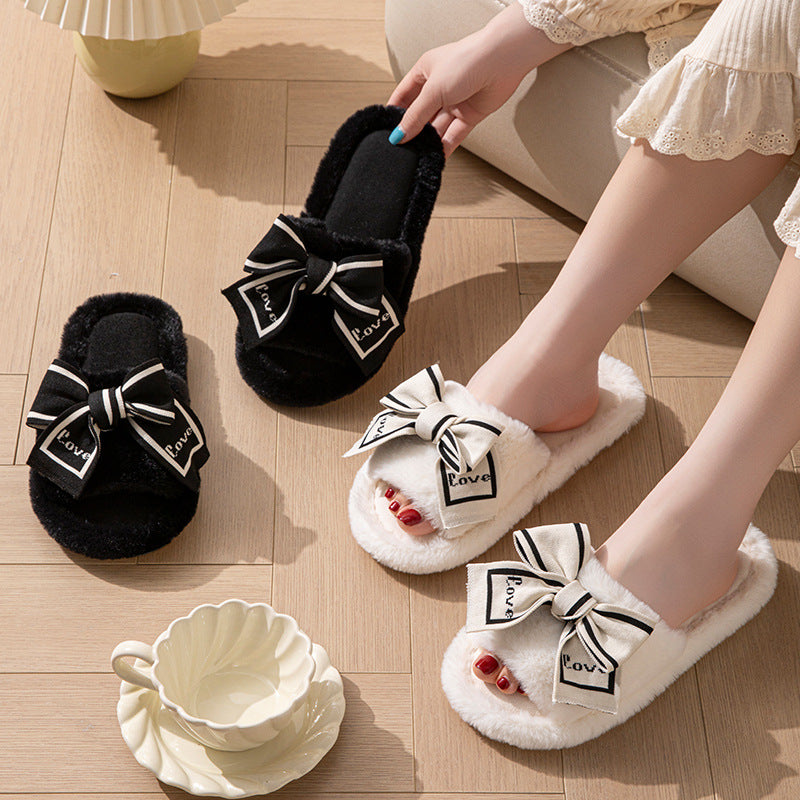 Love Bow Plush Home Slippers