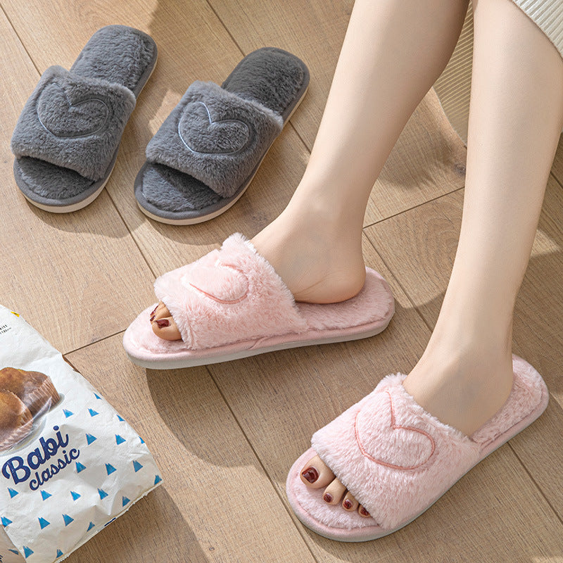 Sweet Heart Plush Home Slippers