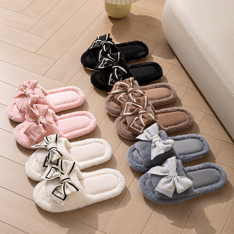 Love Bow Plush Home Slippers