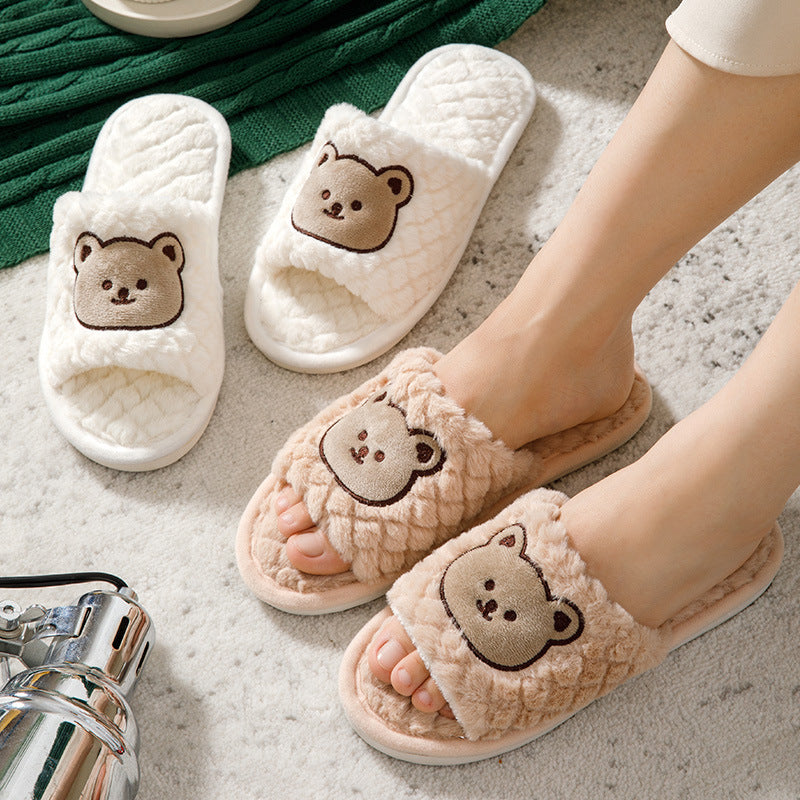 Fluffy Bear Unisex Plush Home Slippers