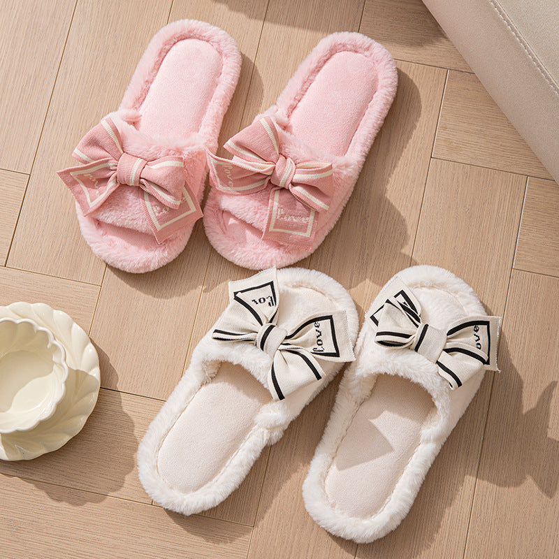 Love Bow Plush Home Slippers