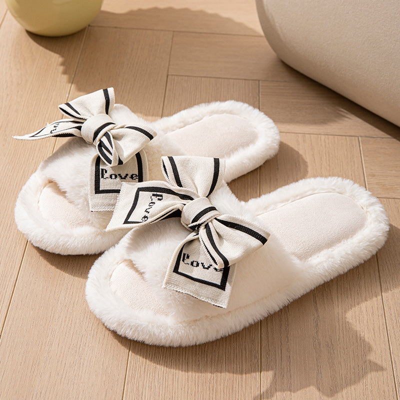 Love Bow Plush Home Slippers