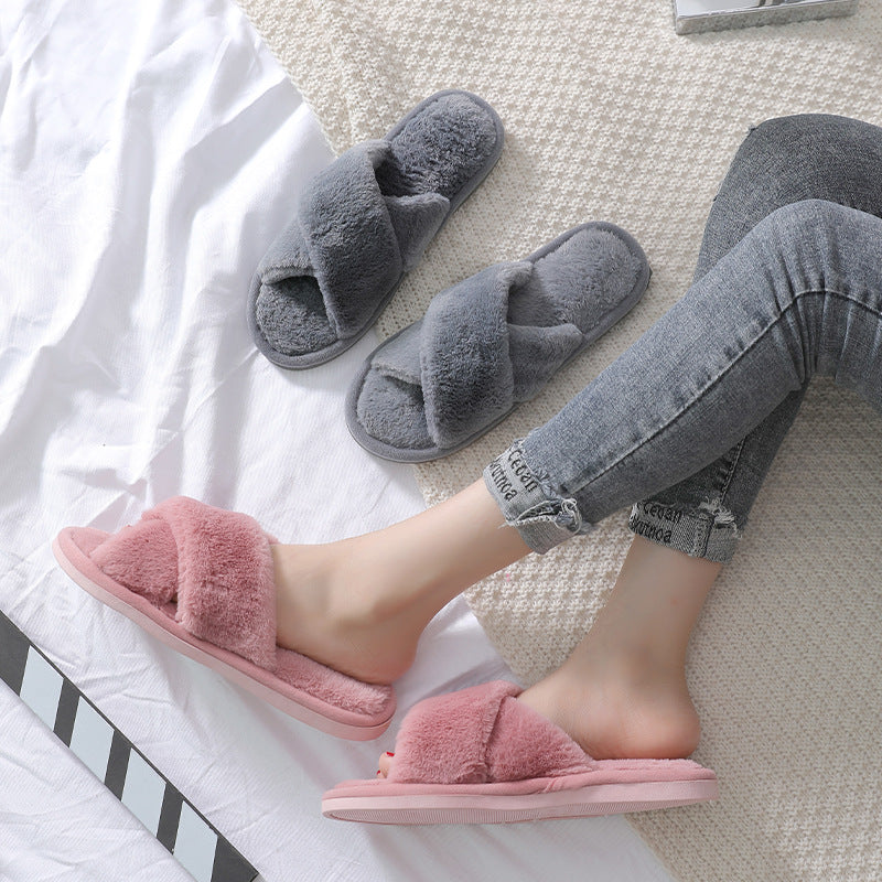 Soft Cross Plush Home Slippers