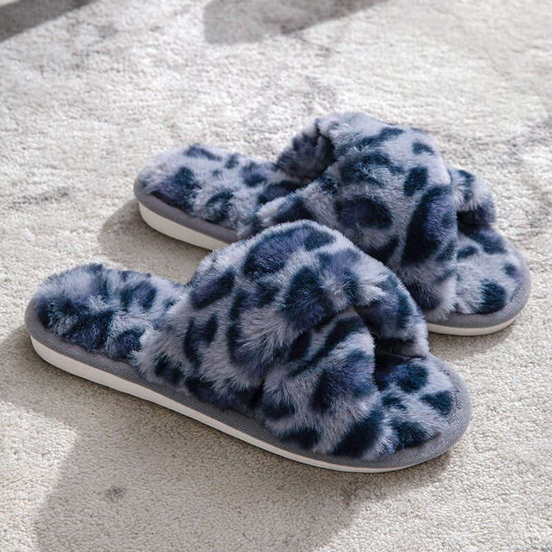 Fluffy Leopard Plush Home Slippers