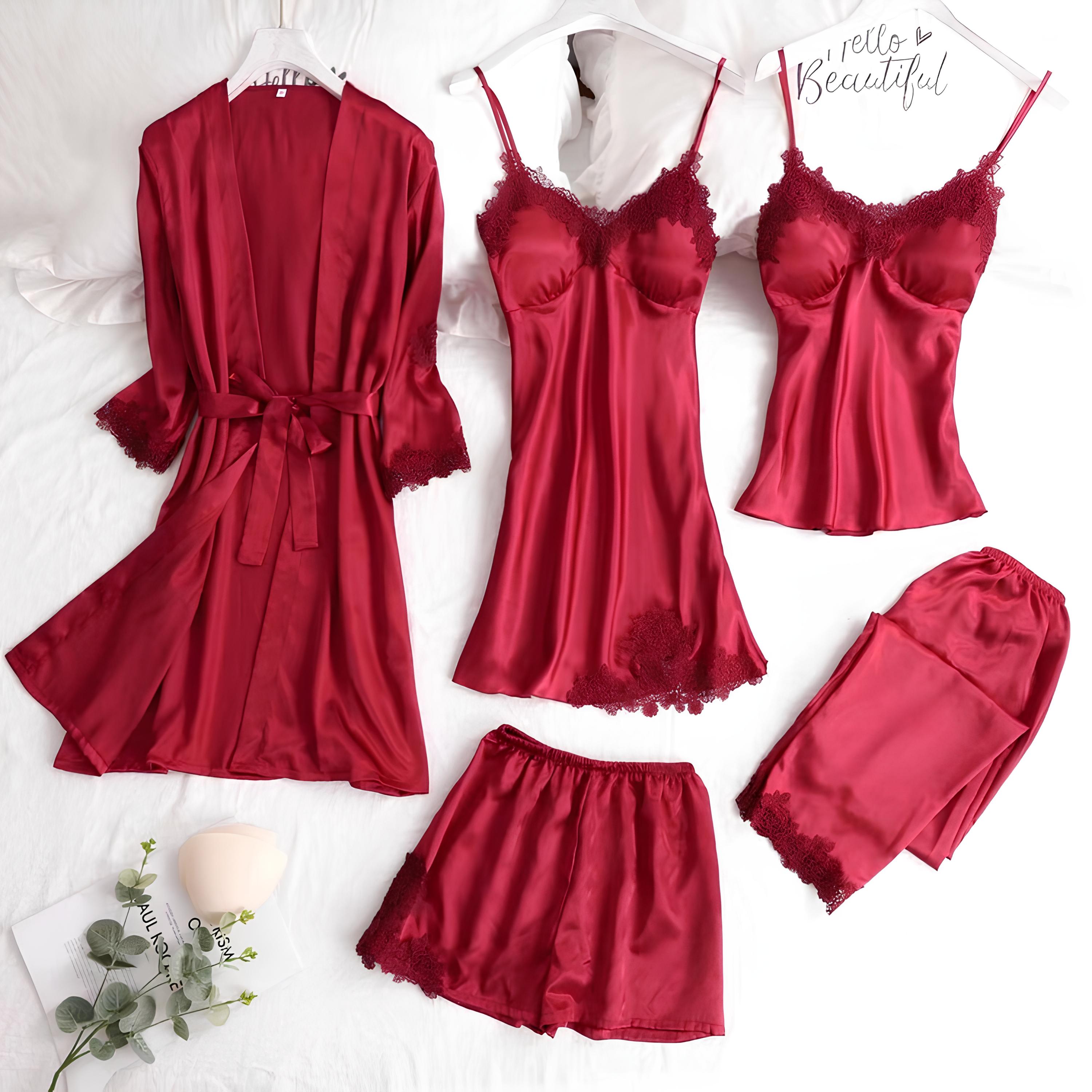Silken Harmony Satin Nightdress Set (5 Pieces)