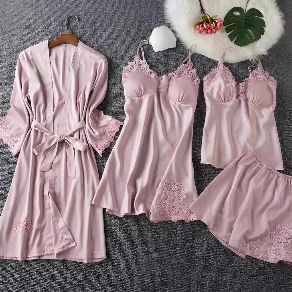 Silken Harmony Satin Nightdress Set (5 Pieces)