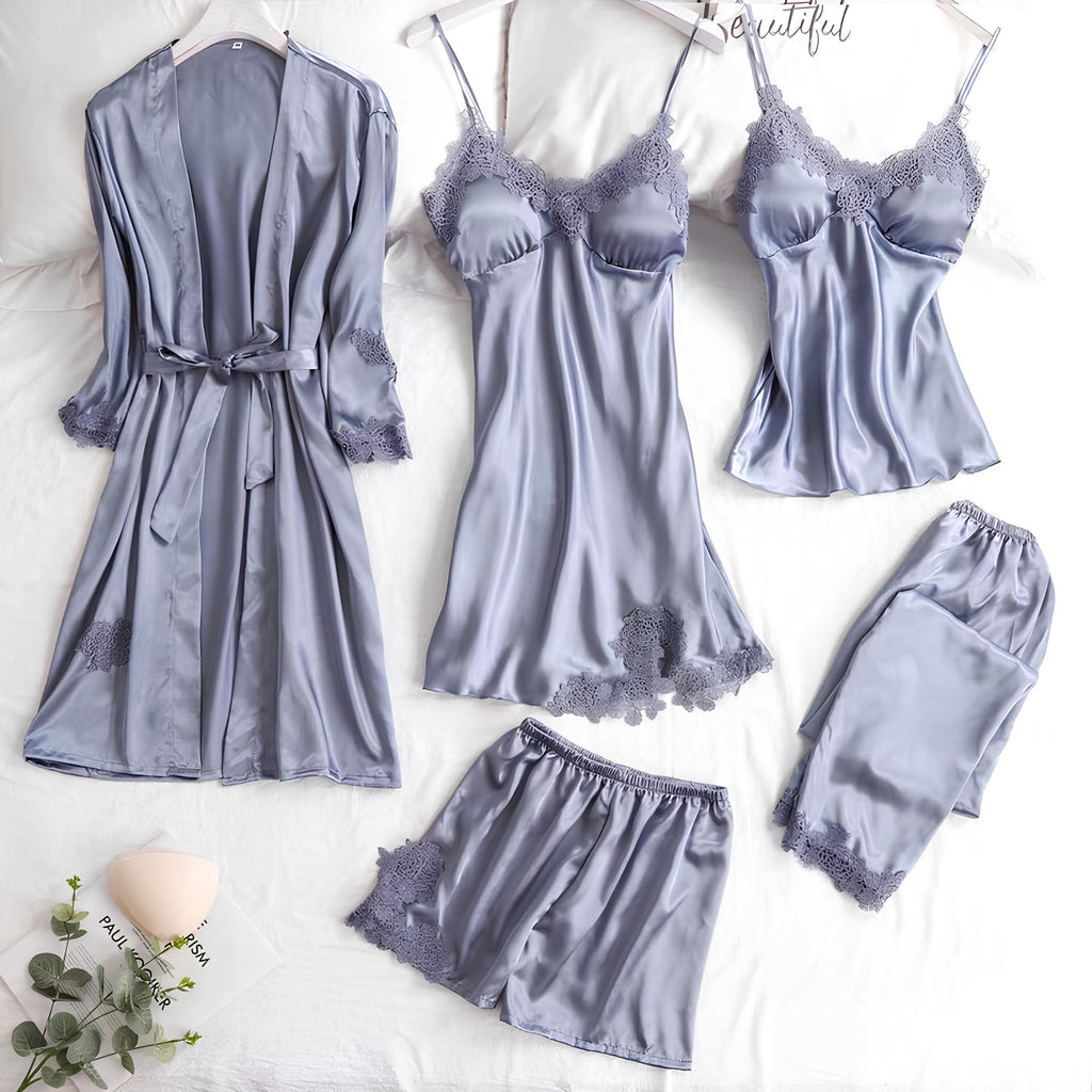 Silken Harmony Satin Nightdress Set (5 Pieces)