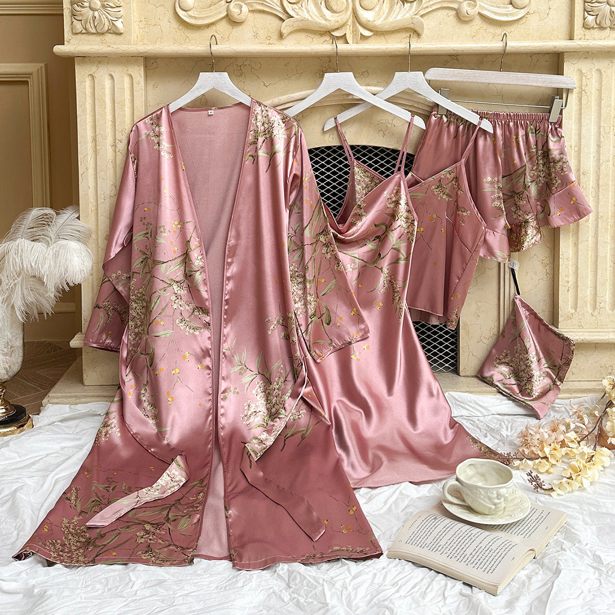 Fleur d’Été Satin Nightdress Set - 5 Pieces